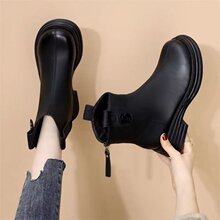 切尔西软皮单靴女秋2025冬季新款英伦风厚底加绒保暖瘦瘦马丁靴女