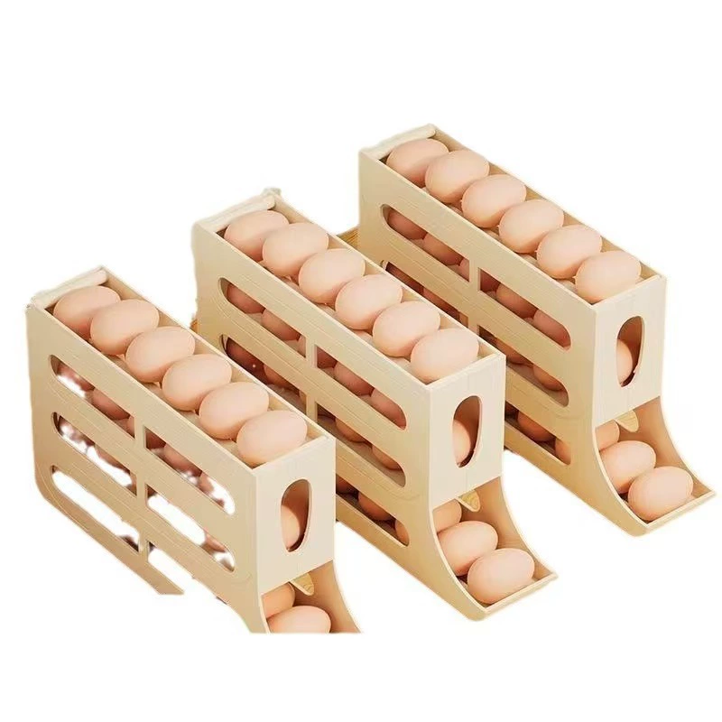 Кухонная ящичная пластиковаяEgg storage box Four -layer slide refrigerator egg stand Auto rolled down egg bracket anti -falling egg box
