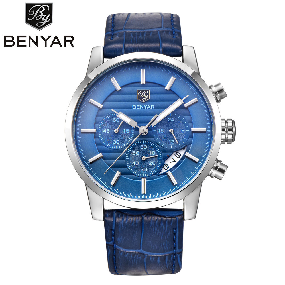 BENYAR Binya reloj de negocios de los hombres de cuarzo explosión transfronteriza de seis Pines de moda de cuero calendario multifunción Mesa 5104