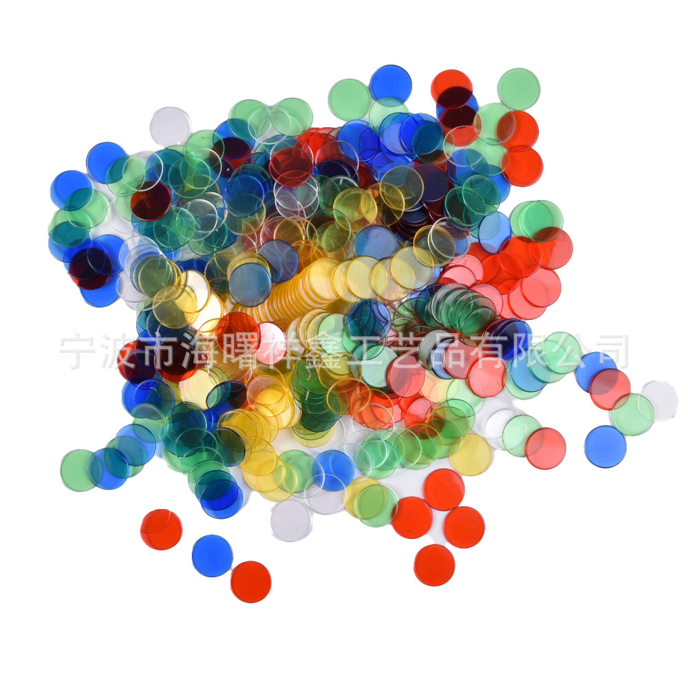 19mm plastic chip accessories, transparent colorful bingo game tokens, decorative counting double-sided stickers, small round pieces accessories