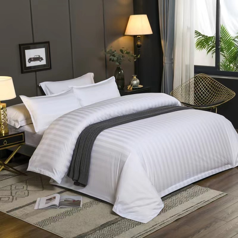 Pure cotton hotel bed set four-piece set white 100% cotton satin four-piece set processing sheet and duvet set for bed and breakfast