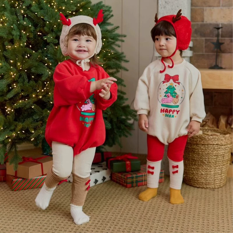 Детский комбинезон в корейском стиле на осень, с рисунком рождественской елки, комплект из 2 предметов