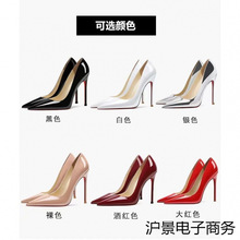 高跟鞋细跟床上炮鞋女春夏季新款漆皮亮面厘米尖头单鞋代发