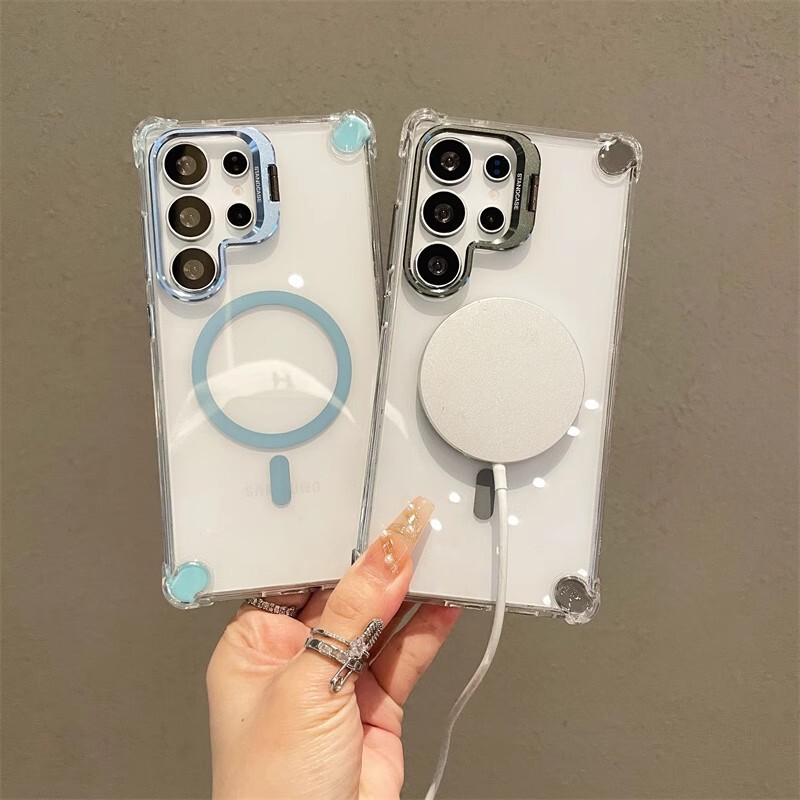 Four-Corner Anti-Drop Lens Flip Stand Suitable for Samsung S26Ultra Magnetic Stand Phone Case S23U/S24U3