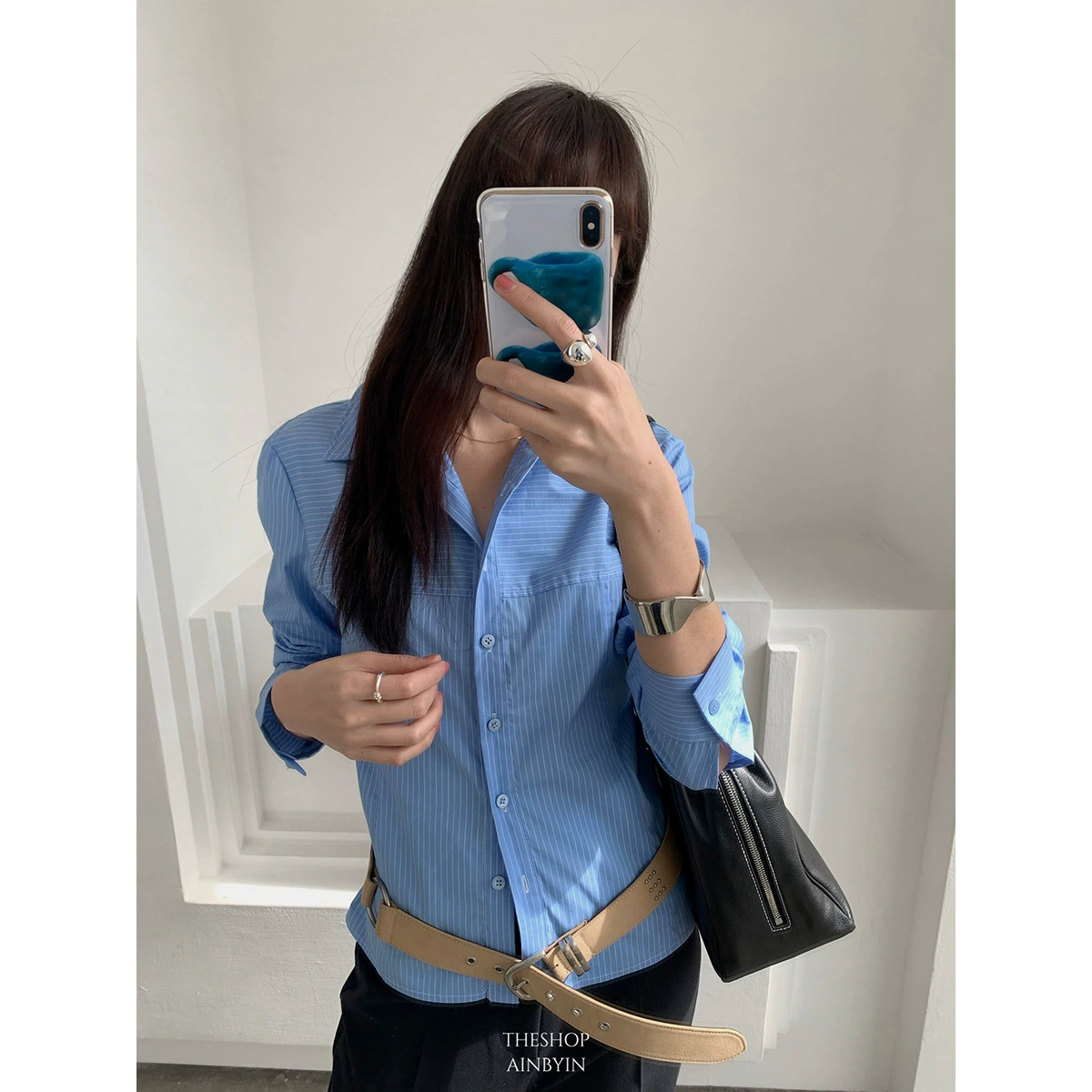 Yi En Ou inbyin отличный темперамент сине-белая полосатая рубашка