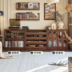 落地复古模块组合柜实木古典书柜客厅展示柜卧室现代简约书架整装