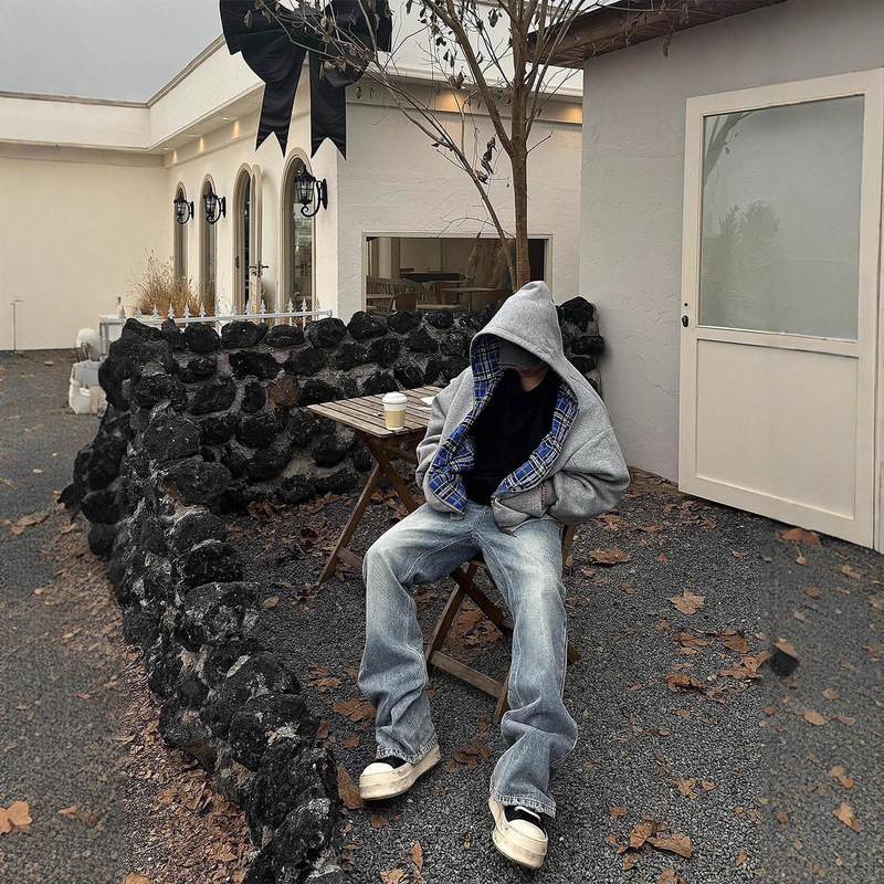 Spliced ​​Reversible Cardigan Sweatshirt for Men in Spring and Autum Niche Design Trendyy American Retro Loose Hooded Jacket