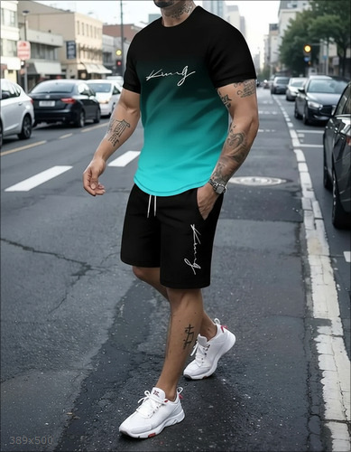 Conjunto de camisetas y pantalones de manga corta a la moda, los más vendidos en Amazon en 2026, ropa holgada para hombre con estampado digital 3D y colores degradados