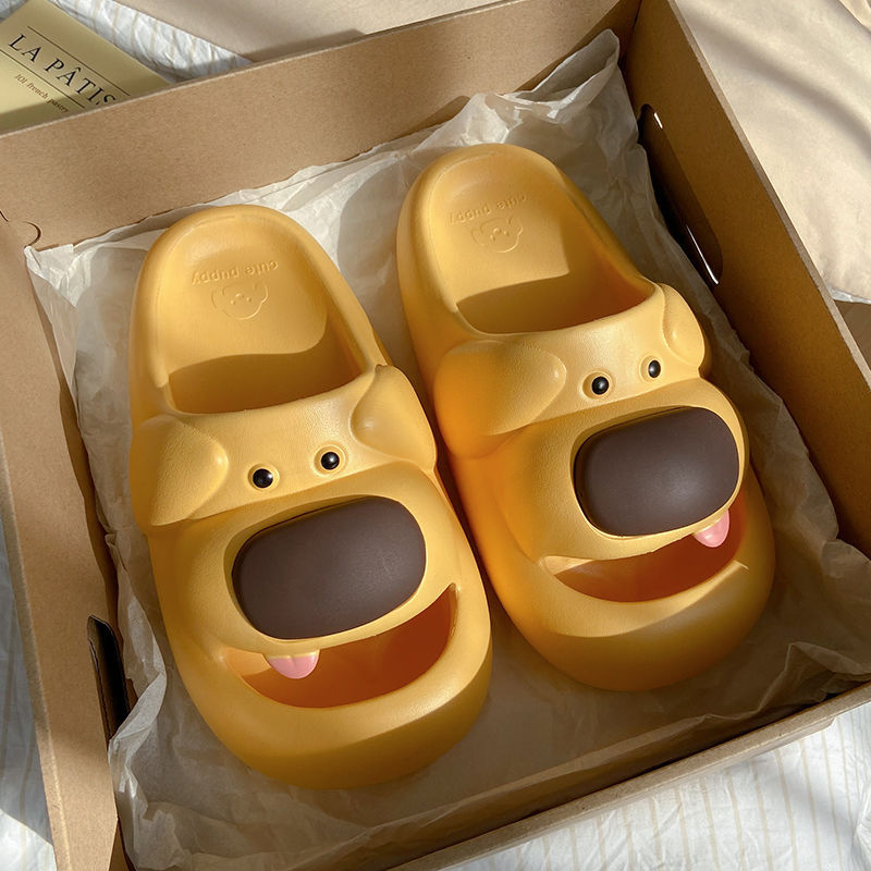 [신제품 에바 미끄럼 방지, 냄새나지 않는 발] 혀가 튀어나온 강아지/옐로우