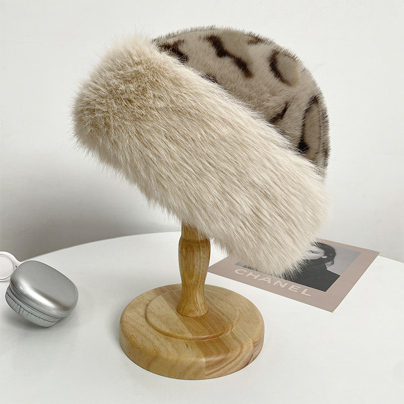 E-869CH 카키 레오파드 프린트 몽골 모자 (가죽 안감)