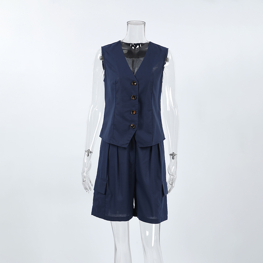 Women's Clothing Spring and summer new cotton and linen breathable V neck sleeveless vest vest suit 2024 fashion new two piece suit for women_voghion.com