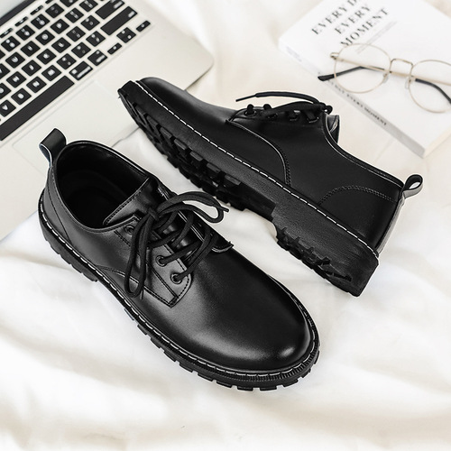 Summer Leisure Leather Shoes for Men, Breathable Black, British Style, Business Formal, Youth Round Toe, Large Head Shoes for Men