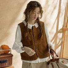 日系灯芯绒马夹女2025春秋新款复古无袖上衣马甲学生外搭坎肩外套