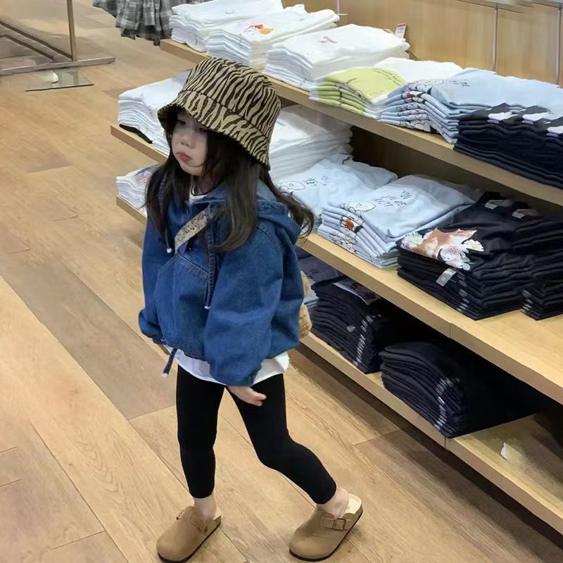 女童春秋装新款韩版宽松连帽牛仔外套上衣休闲白色长T百搭小脚裤|undefined