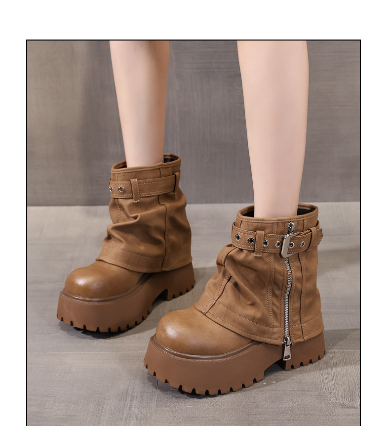 Giày boot nữ cổ thấp đế dày tăng chiều cao phong cách thường ngày — màu đen chi tiết 10