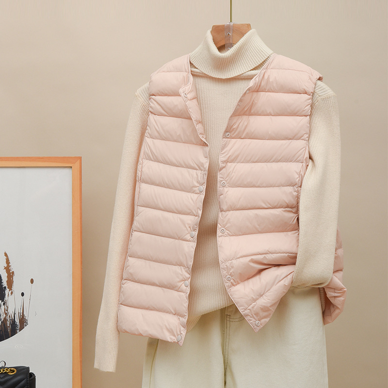 90 down 2025 New Women's down Jacket Liner Vest Lightweight High-Grade Lightweight V-Neck Round Neck White Duck down Inner Layer