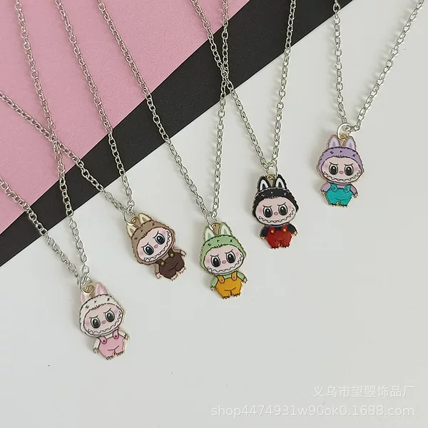 Trendy Cartoon Labubu Necklace Cute Labubu Pendant Student Best Friend Sweater Chain Jewelry Accessories Wholesale