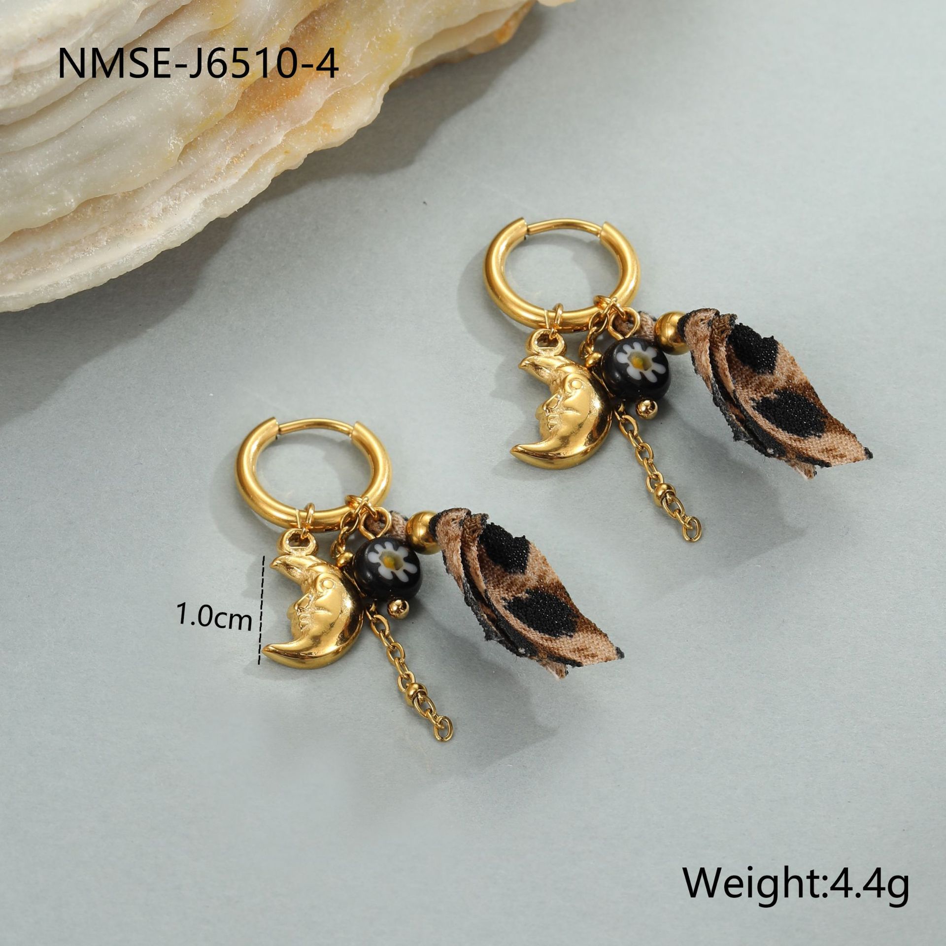 Serie di gioielli con stampa leopardata, orecchini ad anello, orecchini a bottone, collana, ciondolo Love Sun, orecchini in acciaio inossidabile, anello in acciaio al titanio, gioielli per le orecchie_voghion.com