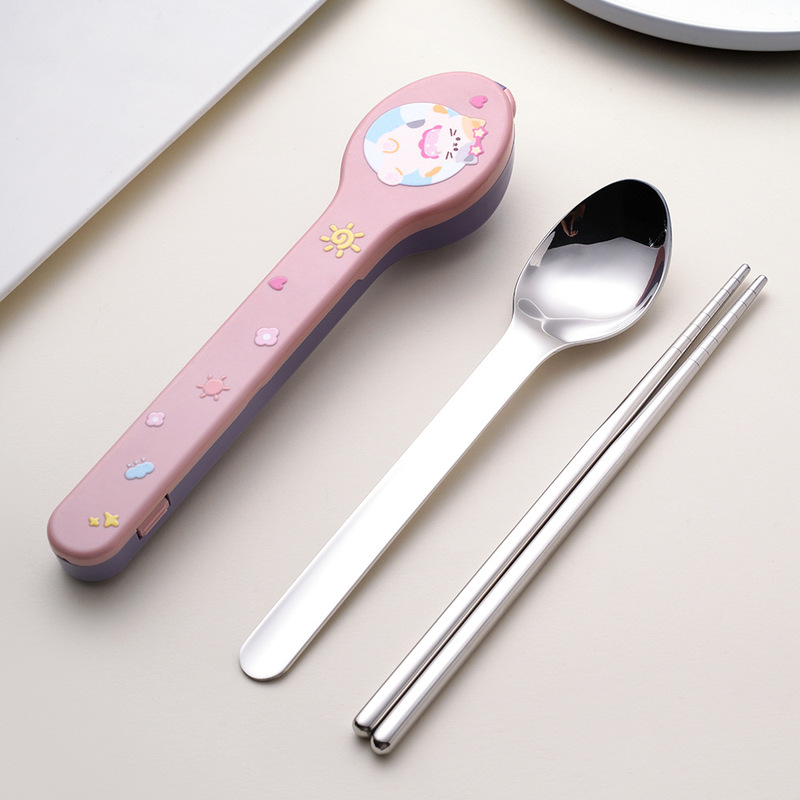 漫画ステンレス子供食器スプーン箸セットDIYクリエイティブ食器|undefined