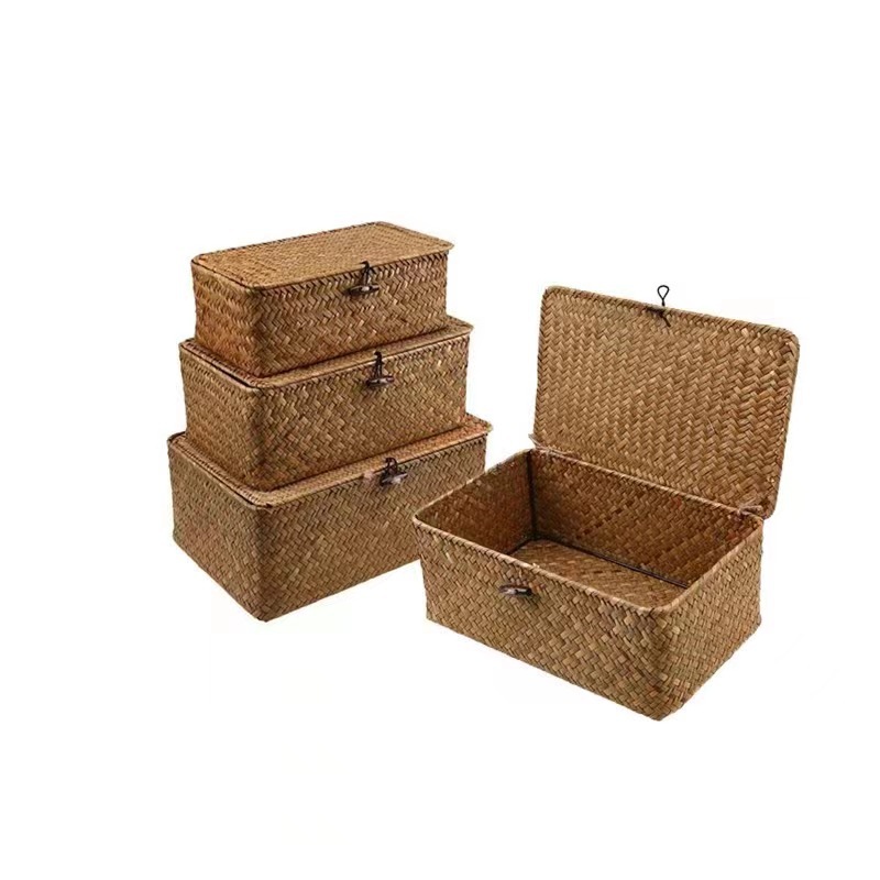 Año nuevo Navidad boda rectangular caja de regalo de mano con tapa caja de almacenamiento de escritorio tejida a mano