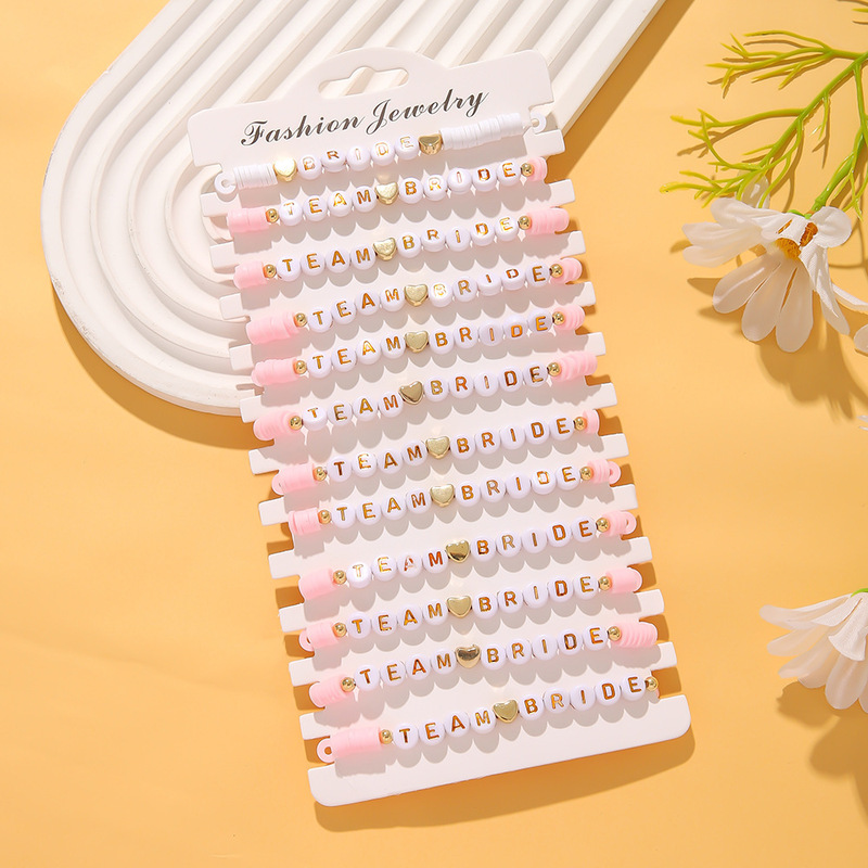 Fashion Versatile Heart Bride Soft Clay Bracelet Elastic Cord Beaded Bracelet Cross-Border Amazon Best-Selling Friendship Series
