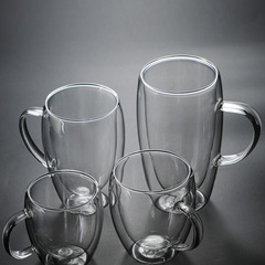 Heat-resistant double-layer glass coffee cup, transparent milk cup, high borosilicate insulated handle mark cup for home use with LOGO