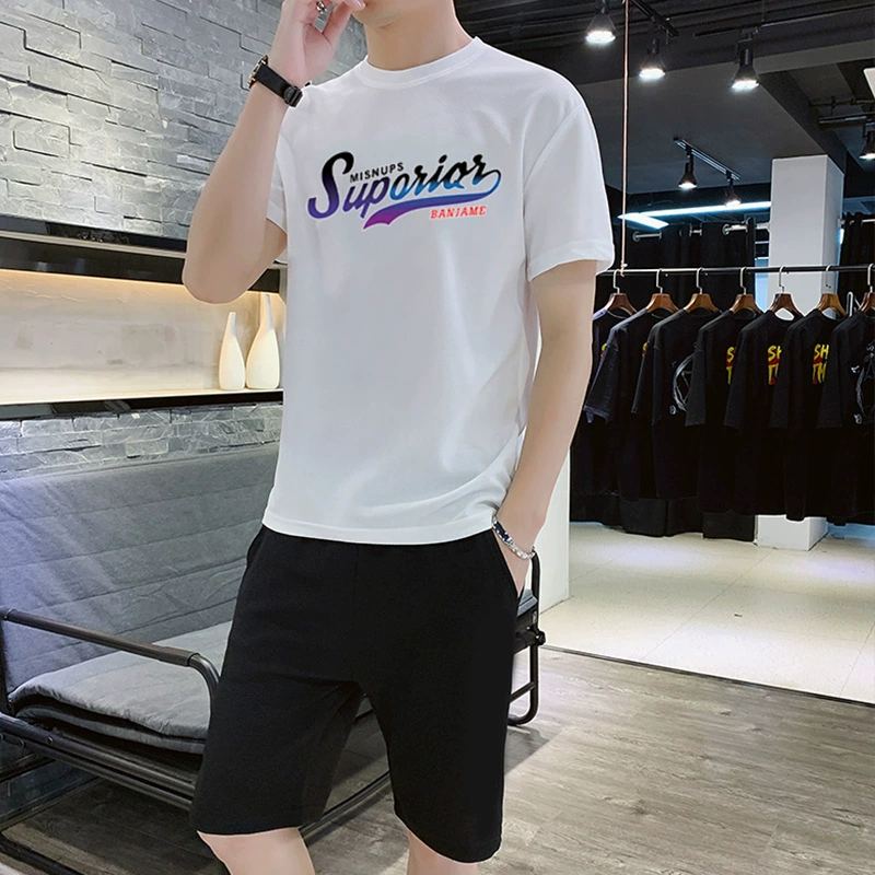 Футболка с короткими рукавами и шорты набор летних новых модных тенденций модный принт для молодых студентов повседневный набор из двух частей