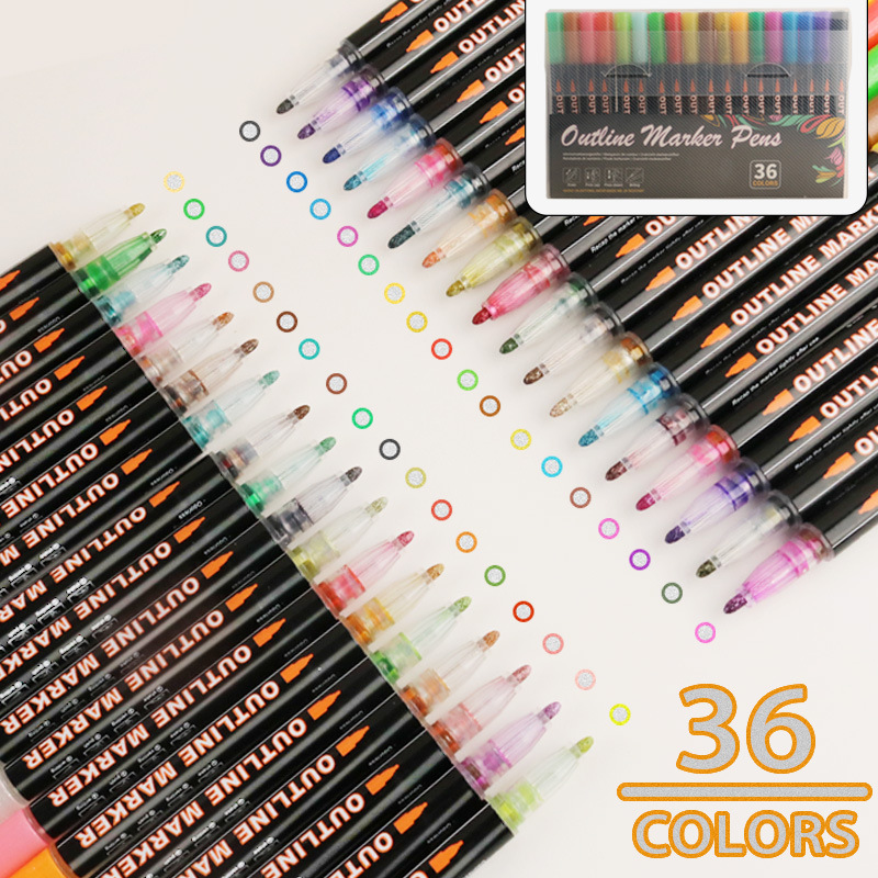 Fantasía doble línea de contorno de la pluma 8 colores 12 colores traje DIY resaltador pluma de contorno estudiante pintura pluma de marcado de dos colores