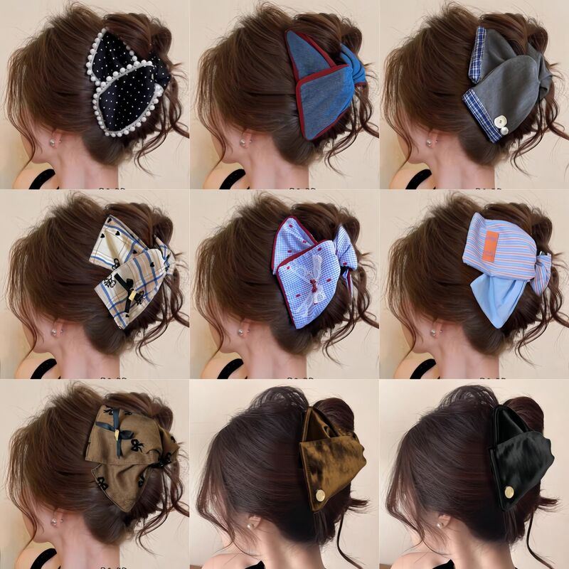 韓国サテン三角形ヘアピン女性のファッションリボンヘアピンハイエンドヘアピン春と夏のサメクリップ頭飾り|undefined
