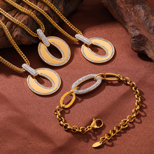 法式复古简约个性轻奢风饰品镶钻圆环吊坠设计感钛钢镀金首饰套装