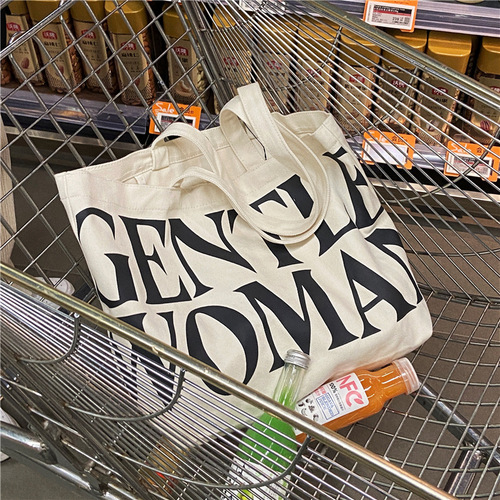 春夏新款ins小众设计泰国帆布托特包时尚简约字母大容量单肩