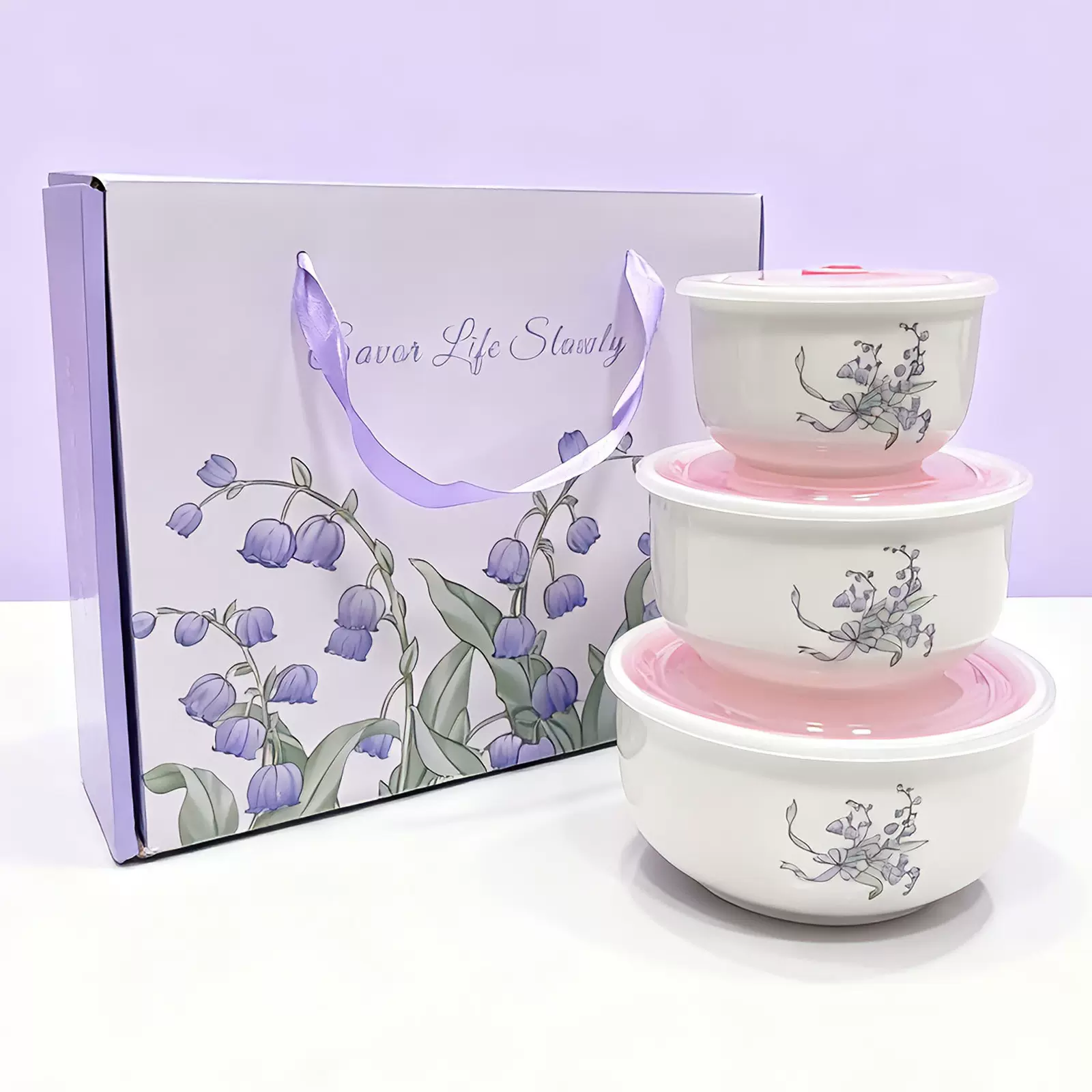 陶瓷保鲜碗三件套密封饭盒创意礼品套碗开业活动促销回礼加印LOGO