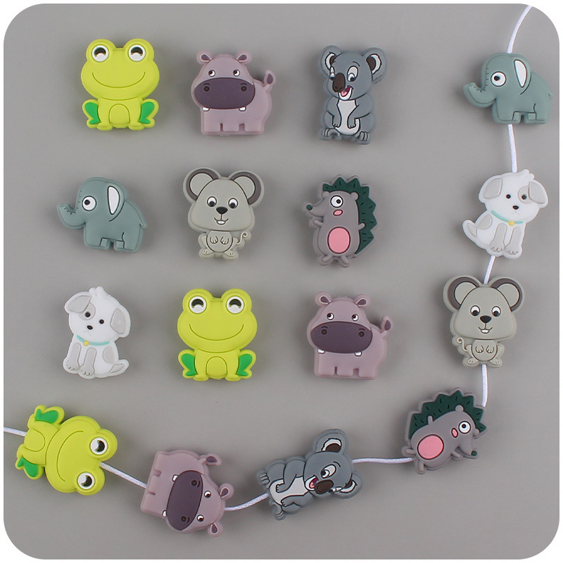 Bebé animal de dibujos animados Kaola erizo pequeño mordedor calmante bebé silicona mordedura cadena chupete mordedor Accesorios