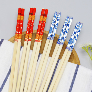 Factory Disposable Safflower Blue and White Porcelain Chopsticks Wedding Chopsticks Wedding Chopsticks OPP Individual Package Printed Bamboo Chopsticks