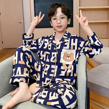 男童睡衣100%纯棉长袖开衫春秋季中大童小男孩儿童空调家居服套装