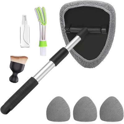 Car cleaning tools, Brush Car Retractable Window - pentagonal-telescopic-pole-4-gray-cloth-covers-1-bottle-1-detail-brush-1-small-yellow-brush