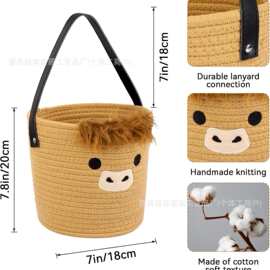 编织悬挂篮高地牛棉绳悬挂壁挂篮可爱棕色篮子杂物收纳筐
