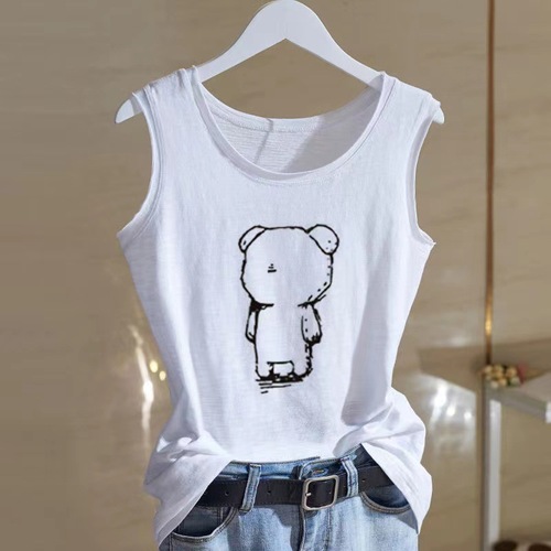 Women's Loose Plus Size Korean Style Summer 2024 Cotton Open-Front Blouse with Print Strappy Tank Top Underwear Shirt