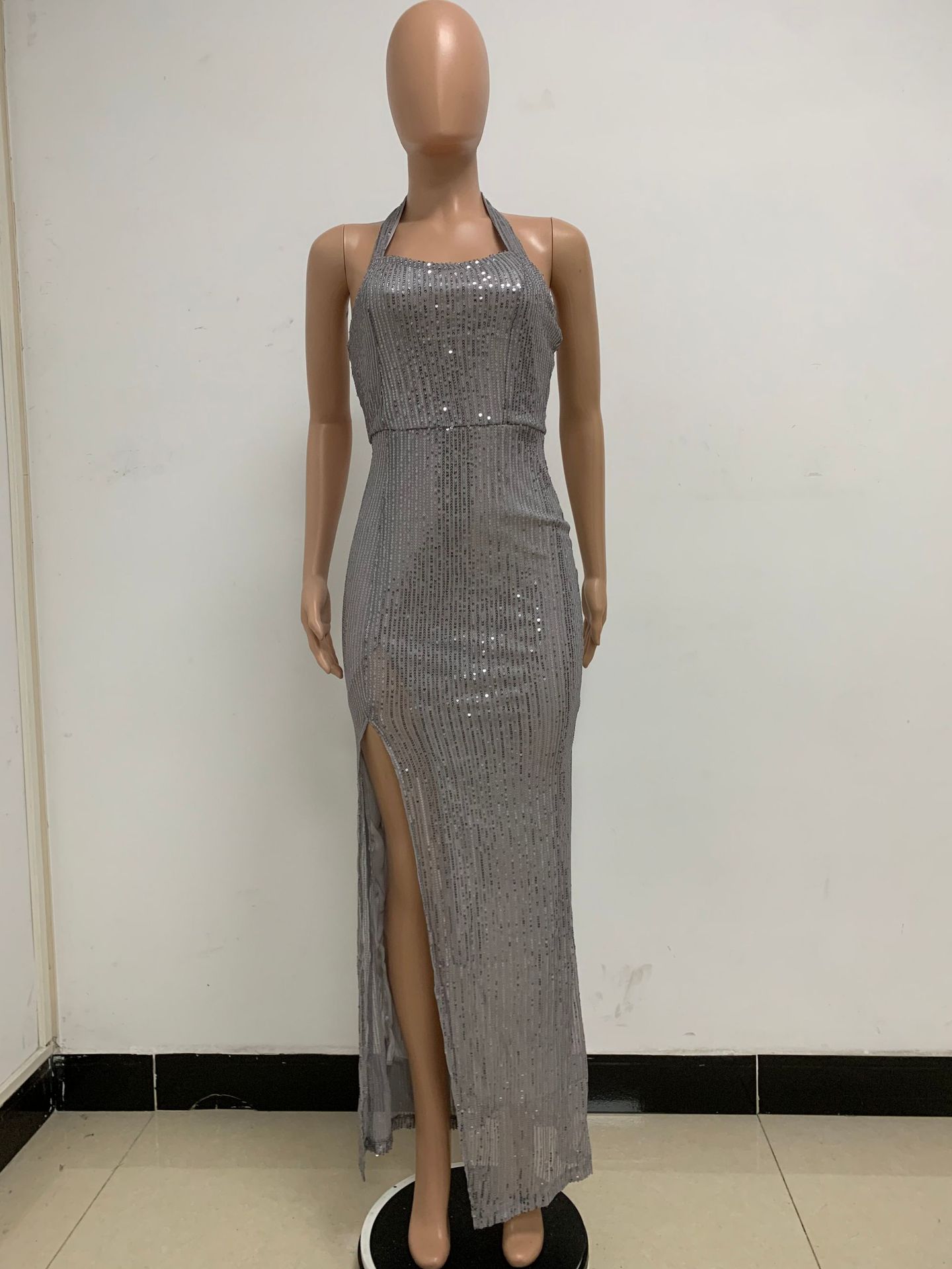 350g Weight Maxi Long Dress Dress Length Type Sleeveless Sleeve Length Party Dress Dresses Type Spandex, Polyester Fabric Type High Waist Waist Line Banquet, Party Occasion Halter Neck Neckline Slim Fit Type Solid Color Pattern Summer, Spring, Autumn Season Women's Gender Sequins Design Elegant, Sexy Style Wholesale Women's Elegant Sexy Sequins Solid Color Banquet Party Halter Neck Sleeveless Party Dress 53