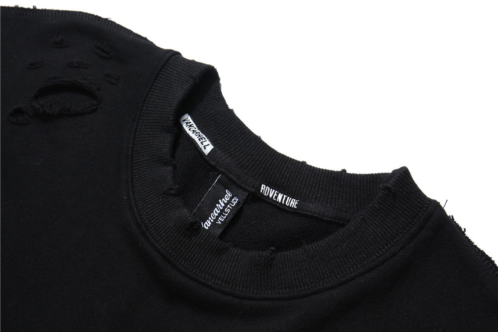 Vibe Style Solid Color Simple Distressed Sweatshirt Long Sleeve Men's Ins American Trendy Brand Loose Round Neck_voghion.com