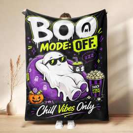 跨境TK万圣节午睡毯幽灵BOO南瓜灯数码印花Halloween法兰绒毛毯