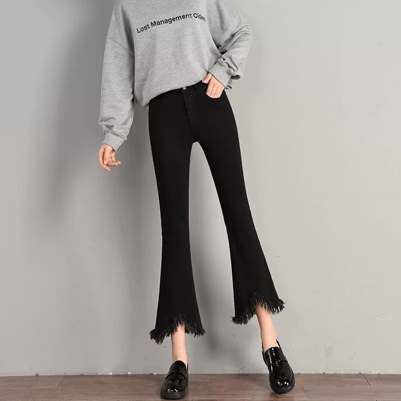 Лето 2024 Тонкие черные джинсы с бахроматами и брюки микро-расклешенные брюки