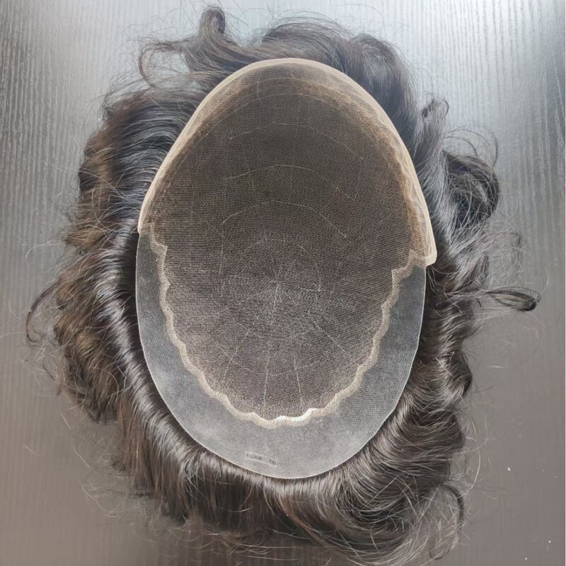 Q6 men's wig 64# Swiss net bottom full hand hook replacement piece cross-border high quality quality men's hair piece