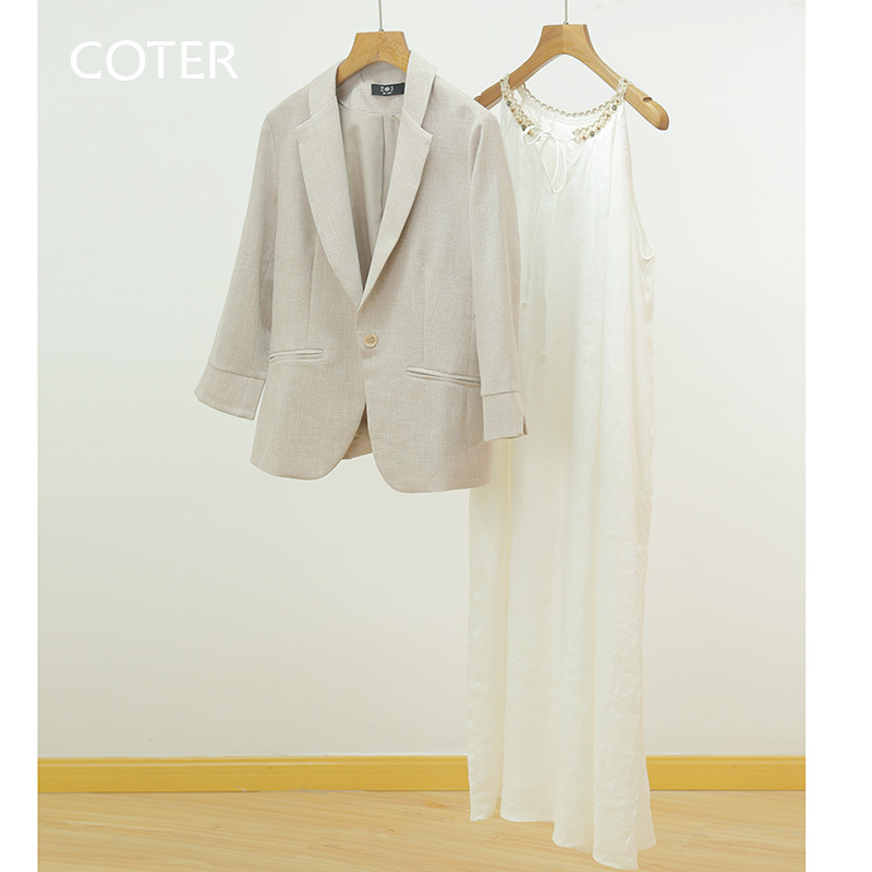 High-Quality Cotton and Linen Blazer for Women, 2026 New Style, Women's Clothing, Three-Quarter Sleeve Slim-Fit Jacket, Premium Women's Fashion Wholesale