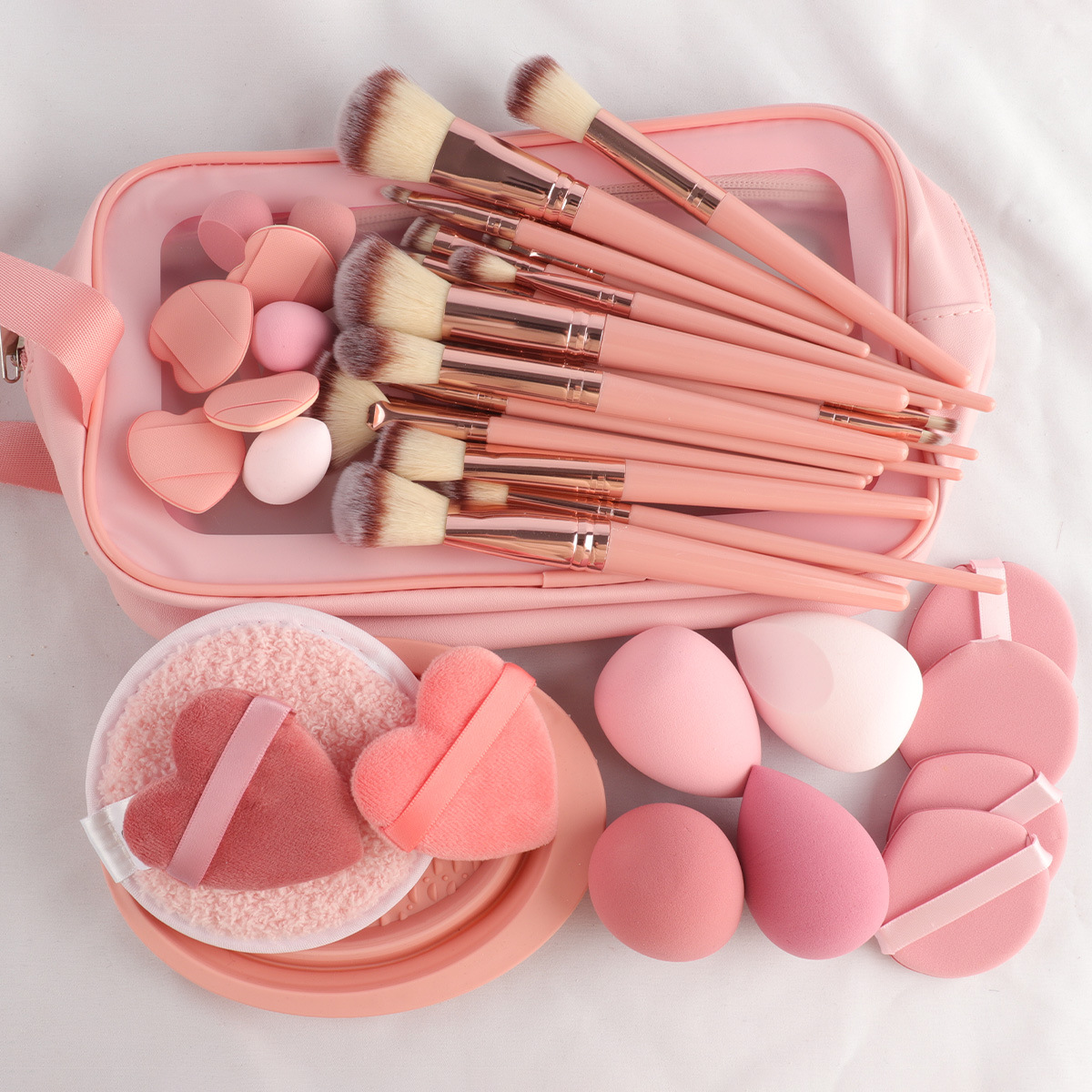 46PC Beauty Tools con bolsa 25 pinceles de maquillaje, soplo de maquillaje, maquillaje de viaje, combinación grande antes y después del maquillaje