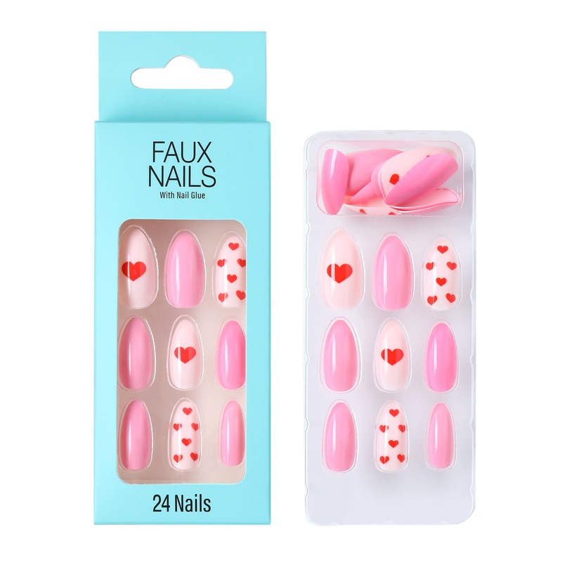 2022 Export Adult Fake Nails 24 Pieces New Heart Valentine's Day Fake Nails Nail Patches