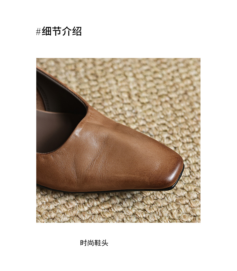 Giày cao gót nữ mũi nhọn da bò thật gót 3.5 cm phong cách Hàn Quốc — màu nâu chi tiết 12