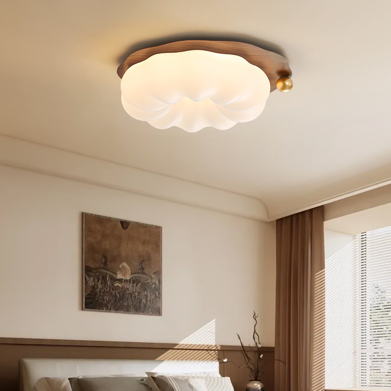 Lámpara de techo de dormitorio de calabaza de estilo antiguo, crema francesa, protección ocular, lámpara de habitación para niños, lámpara de habitación de grano de madera de nogal retro