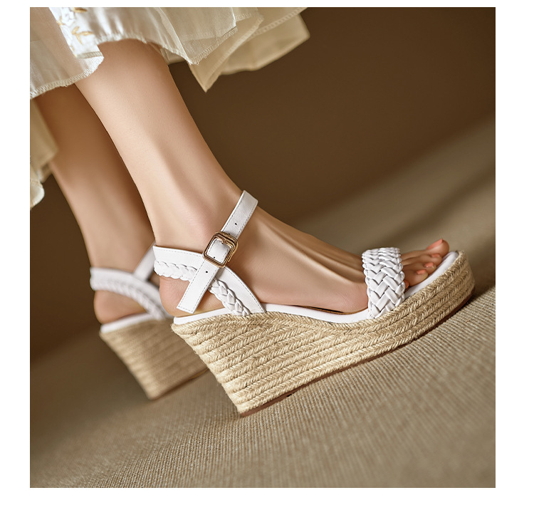 Sandal cao gót nữ hở mũi đế xuồng đan bohemian, gót 9 cm — màu trắng, màu mơ chi tiết 12