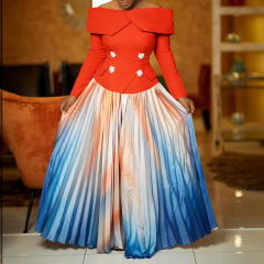 D3309新型2024越境欧米対外貿易ファッション気質優雅一字襟上着ロングスカートアフリカスーツ